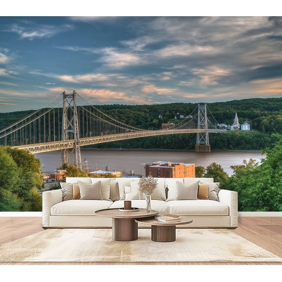 Wallpaper Hudson Valley NY Walkway Hudson Peel and Stick Wall Murals 100"H x 144"W Removable PVC Wall Paper Self-Adhesive Wall Paintings Art Decor for Bedroom Living Room