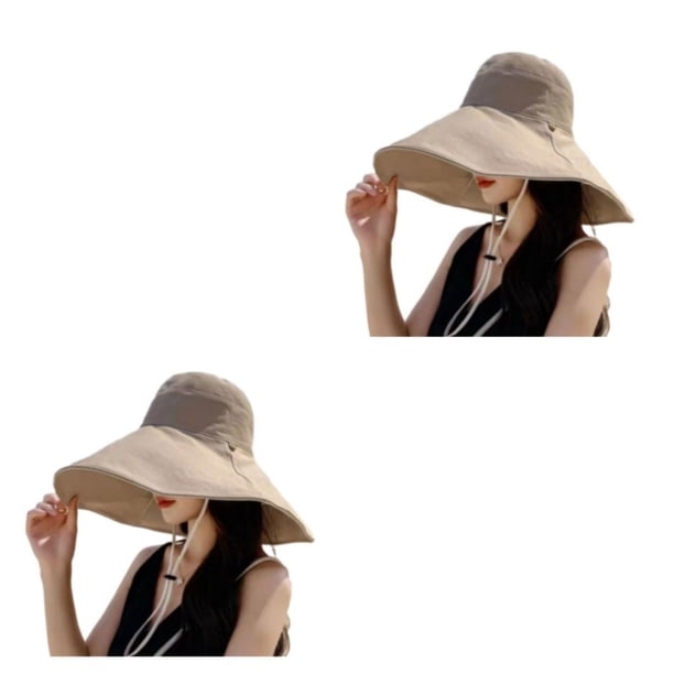 Minnieouse Senderismo Mujer Pescador Sombrero Protección solar Gorra de ala ancha Sombreros de cubo Caqui 2Conjunto