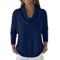 thumbnail image 2 of Women's Soft Cowl Neck Solid Color Sweater Top, Cozy Knitted Casual Clothes Pullover Dark Blue 2XL, 2 of 6