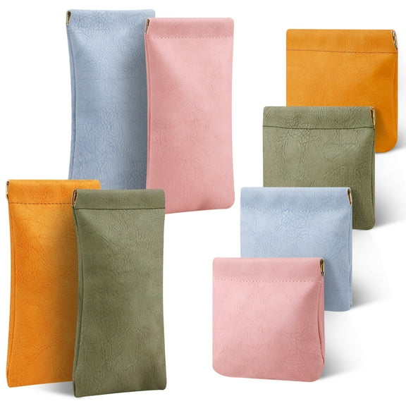 8 Pcs Small Makeup Bag for Purse, Waterproof Portable Pocket Cosmetic Bag, No Zipper Self-closing Makeup Pouch Jewelry Pouch Mini Coin Purse for Women, with 7" Squeeze Top Glasses Case