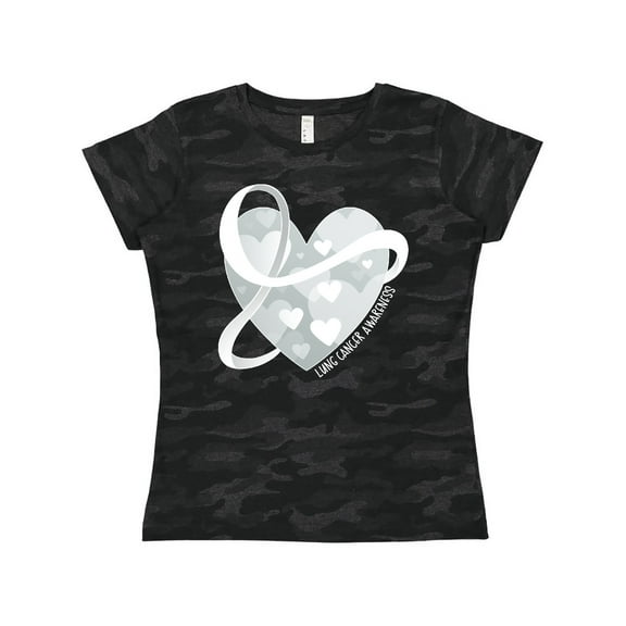 Inktastic Lung Cancer Awareness White Ribbon Around Heart Women's T-Shirt