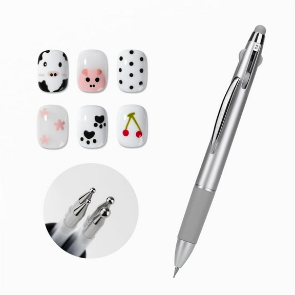 GAOY 4-in-1 Nail Dotting Pen, Manicure Art Tools in Ballpoint Design with Size Marking and Pressing Head, Perfect for Painting, Sculpting, Rhinestones DIY and Salon, Silver