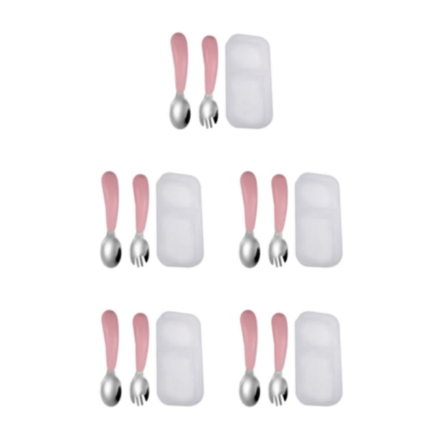 Cateissary Juego de vajilla para niños, cuchara, tenedor, compartimento, tazón para bebé, cubiertos sin óxido, autoalimentación, cuchara/caja Type2 NO2
