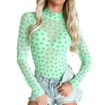 thumbnail image 2 of Rompers for Women Green Bodysuit St Patricks Day Women's Irish Shamrock Bodysuit Turtle Neck Sheer Mesh Long Sleeve Tops Body Suit Jumpsuit Slim Fit Lightweight(Light Green,M), 2 of 7