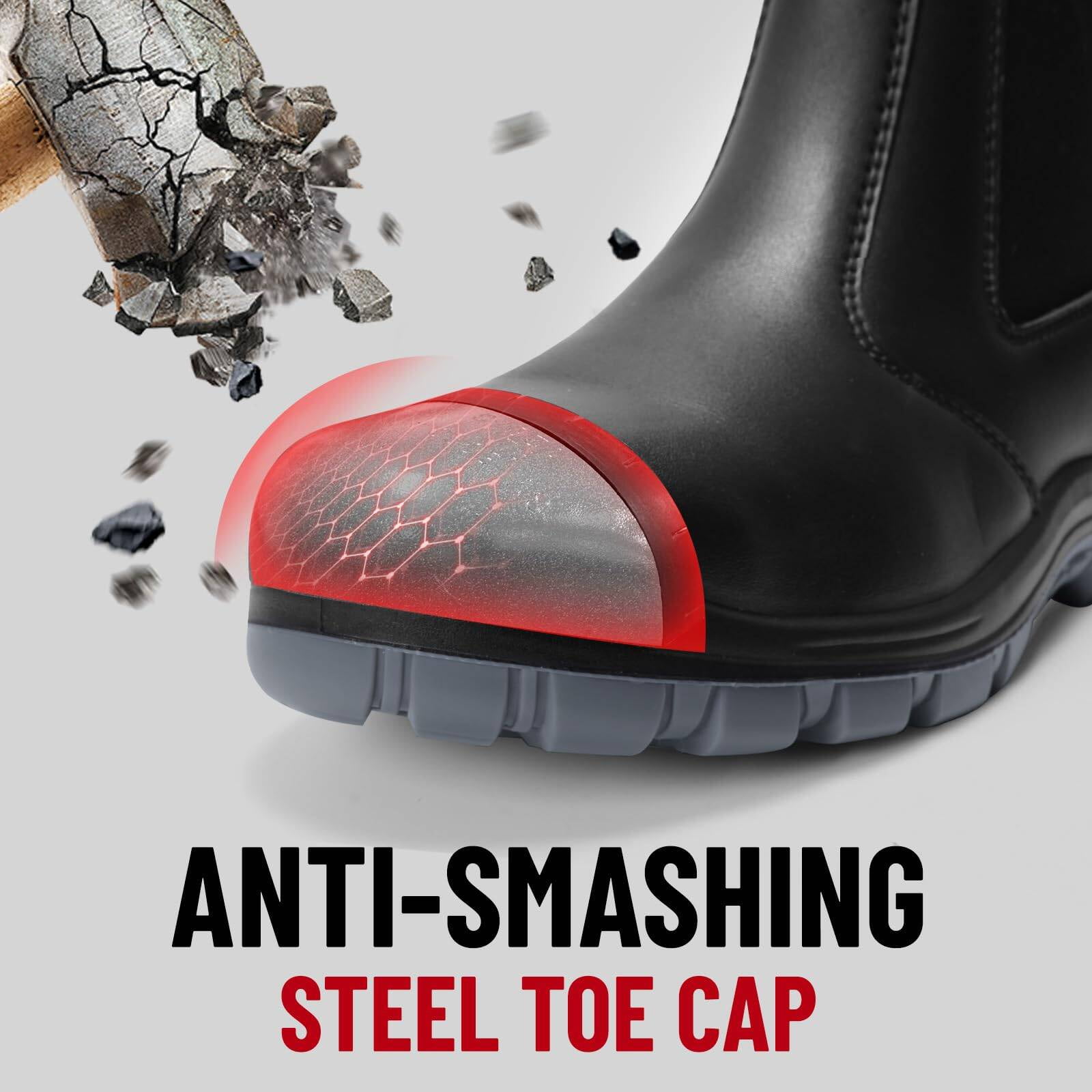 Steel Toe Slip on Work Boots for Men Waterproof Slip Resistant