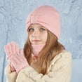 thumbnail image 2 of SGFCWSX Kids Cold Weather Hat Scarf Gloves Set Boys and Girls Fleece Lined Knit Gloves Toddler Soft Beanie Caps 3 Piece Sets Pink Size 3-8 Years, 2 of 3