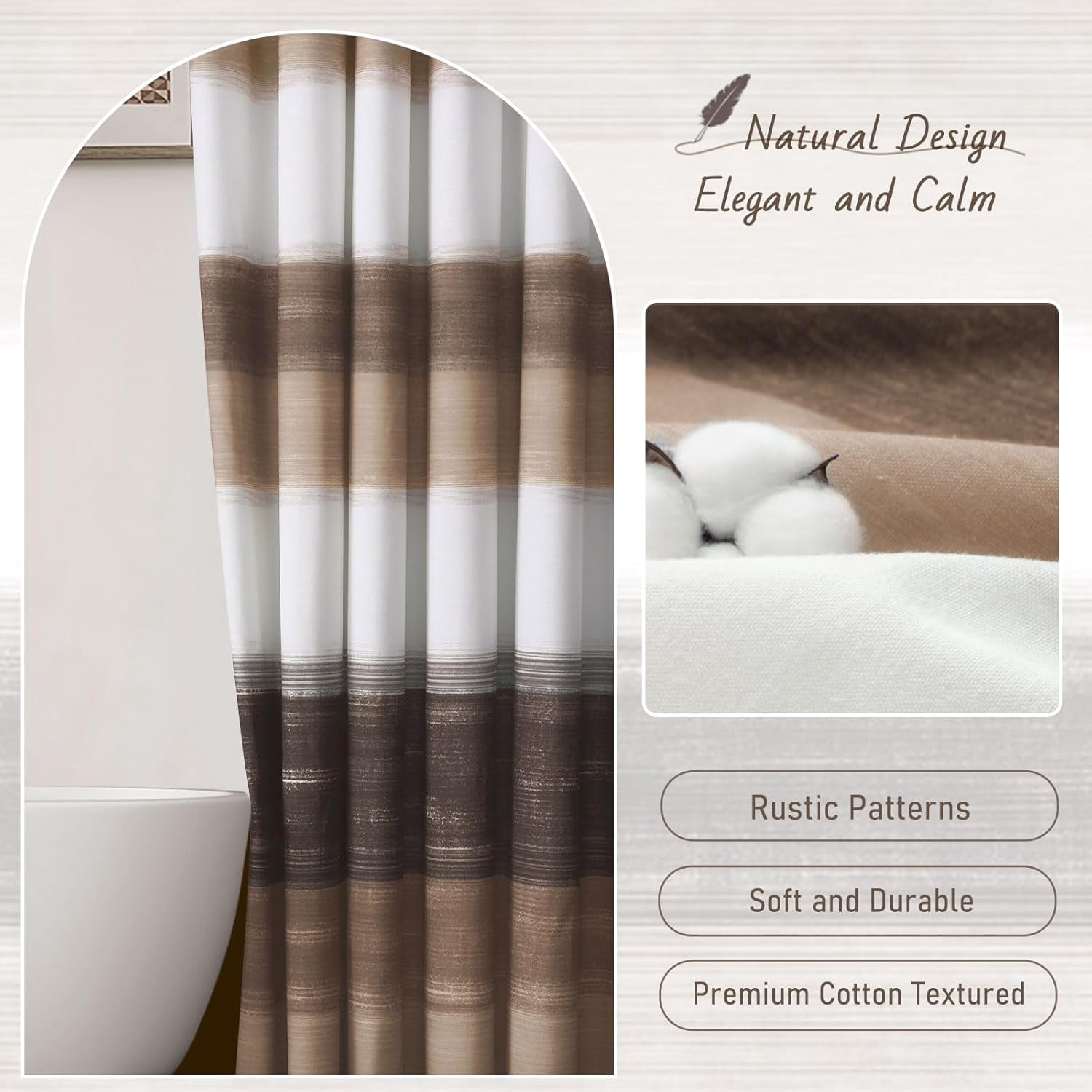 Brown Shower Curtains for Bathroom Rustic Tan Farmhouse Cotton Shower Curtain, 72 x 72