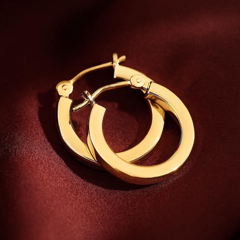 Tilo Jewelry 14K Yellow Gold Polished Chunky Square Tube Hoop Earrings (15mm) for Women & Unisex
