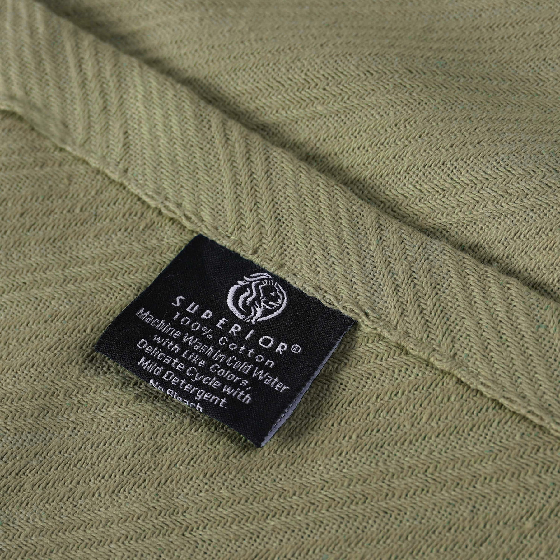 Superior Milan Cotton Textured Striped Woven Blanket, Non-Standard, Sage