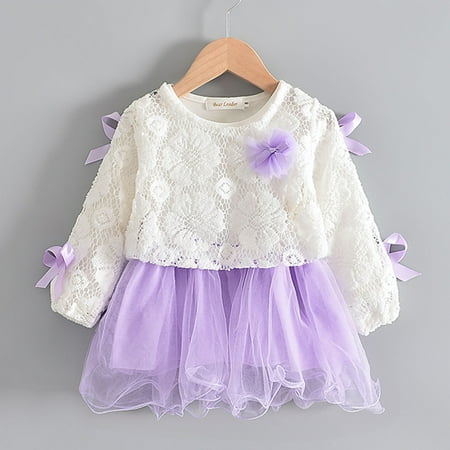 

Toddler Girls Outfit Sets Autumn Winter Long Sleeve Bowknot Smock Jacket Princess Dress 2Pcs Purple Daily-Wear