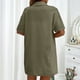 thumbnail image 5 of Conjunto de 2 piezas para mujer con camisa con solapa y pantalones cortos: color liso, traje informal de verano, poliéster, corte ajustado, tallas S-XL, ropa para vacaciones/fiestas, 5 of 8