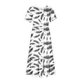 thumbnail image 4 of Penkiiy Women's Summer Casual Short Sleeve Crewneck Feather Print Dress Casual Flowy Tiered Maxi Beach Dress With Pockets M White, 4 of 6