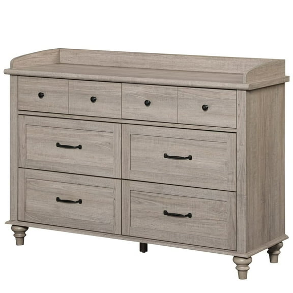 Mid Century Dresser with 6 Drawers, Wooden Kids Dresser for Kids Room Living Room, Gray