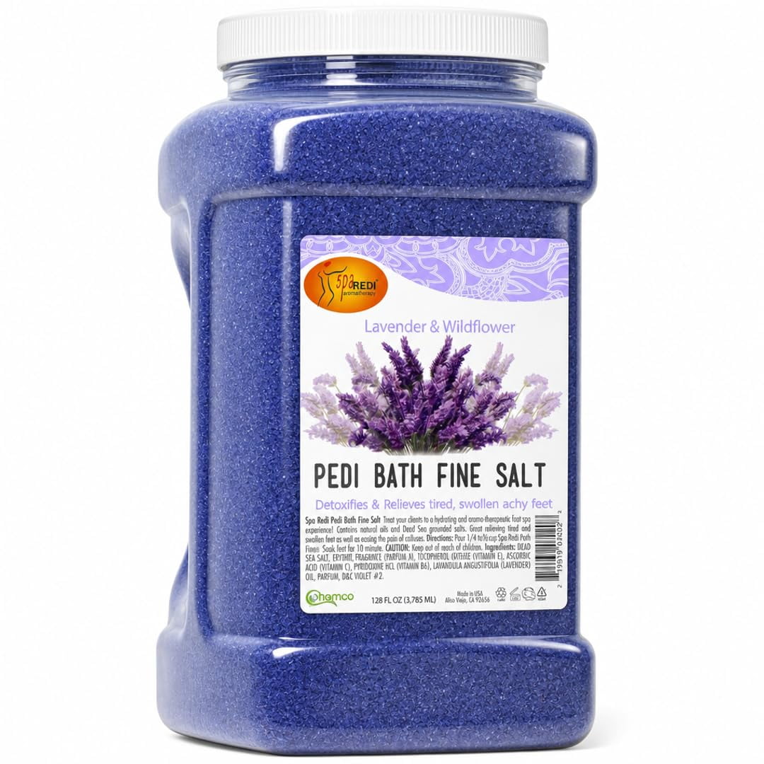SPA REDI - Detox Foot Soak Pedicure and Bath Fine Salt, Lavender and Wildflower, 128 Oz - Made with Dead Sea Salts, Argan Oil, Coconut Oil, and Essential Oil, Hydrates, Softens and Moisturizes