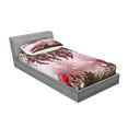 thumbnail image 2 of Ambesonne Tree Fitted Sheet & Pillow Sham Set, Dream Garden with Poppies, Twin, Mauve Red, 2 of 2