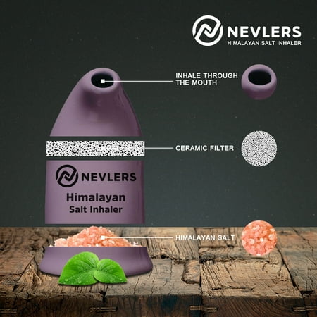 Nevlers Hand Painted Ceramic Salt Inhaler with Pure Himalayan Pink Salt | Asthma and Allergy Relief | Includes Salt Refill - Lavender