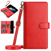 Dteck for Motorola Moto G Power 5G 2025 Wallet Case with Card Holder Zipper Pocket, 8 Card Slots PU Leather Flip Folio Case with Crossbody Strap Wristlet Lanyard,Shockproof TPU Inner Shell,Red