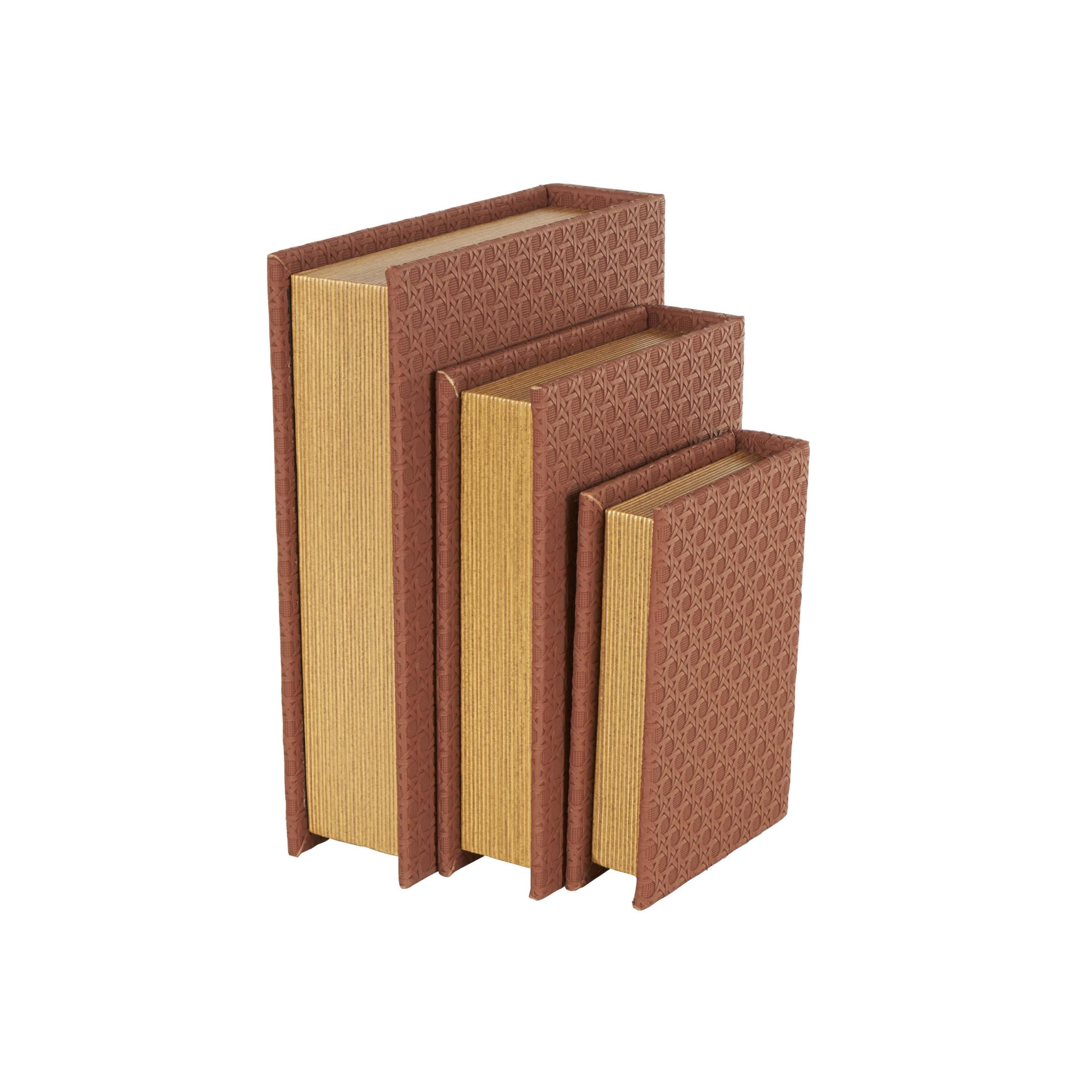 DecMode Woven Grid Faux Book Storage Copper Faux Leather Decorative Box, 3 Count