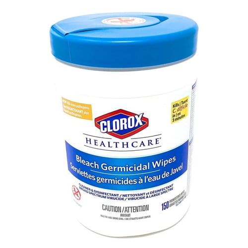 Clorox Healthcare Bleach Germicidal Wipes, 6 3/4 x 9, Unscented, 150