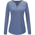 thumbnail image 1 of Blusa de manga larga/corta para mujer con botones y cuello en V, 1 of 3