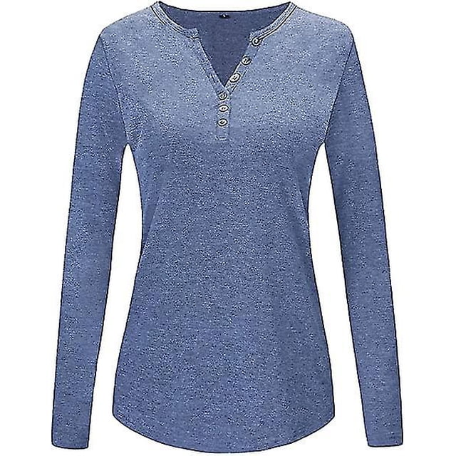Blusa de manga larga/corta para mujer con botones y cuello en V