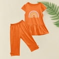 thumbnail image 3 of Riecok Short Sleeve Cute Cotton Soft T Shirts and Shorts 1-10Y Kids Baby Girl Short Sleeve Stripe Tops and Drawstring Shorts Summer Casual Comfortable Two-Piece Daily Tunic Tops Loose Orange 120, 3 of 5
