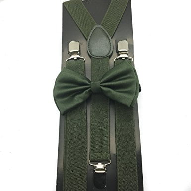 Tuxgear Mens Matching Adjustable Suspender and Bow Tie Sets in Forest Green