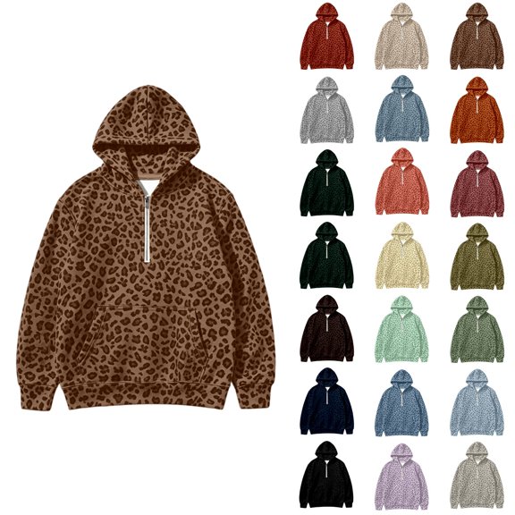JAJAHO Boys Girls Leopard Hoodies Quarter Zip Long Sleeve Fall Pullover Sweatshirts For Kids Teens 1-16Y