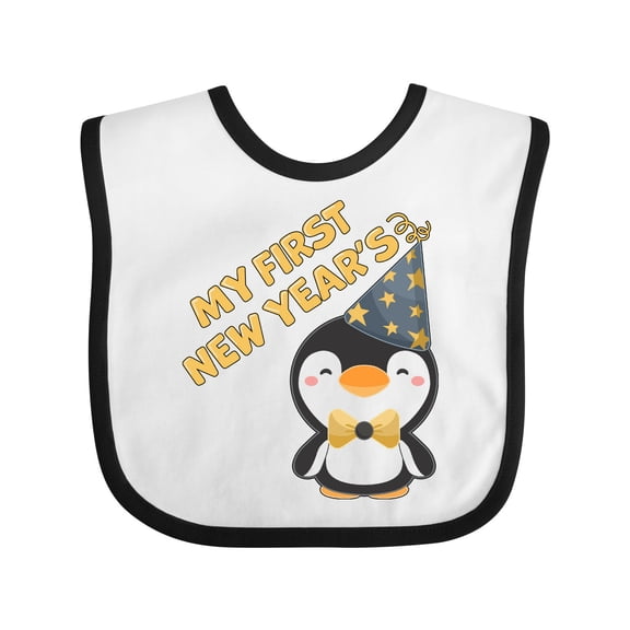 Inktastic My 1st New Years with Cute Penguin in Blue Hat Boys or Girls Baby Bib