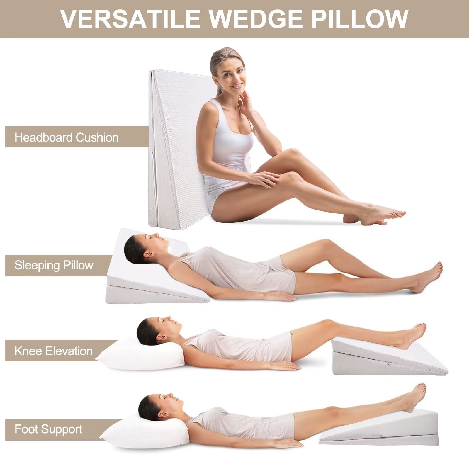 MOPHOTO Bed Wedge Pillow, Extra Large Memory Foam Bed Wedge Pillow, Twin Plus（39"*32"*7.5"）
