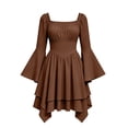thumbnail image 2 of One Shoulder Batwing Dress for Women Long Sleeve Ruffle Hem Fashion Solid Color Medieval Halloween Gown Dress, 2 of 9
