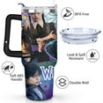 thumbnail image 3 of 40oz Wednesday Girl Stainless Steel Tumbler with Lid and Straw,Wednesday Stuff Merchandise Spill Proof Travel Cup Double Wall Vacuum Insulated Coffee Mug with Handle Black, 3 of 7