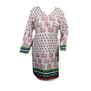 Mogul Women's White Rayon Kurti Ethnic Print Summer Comfy Casual Tunic Dress