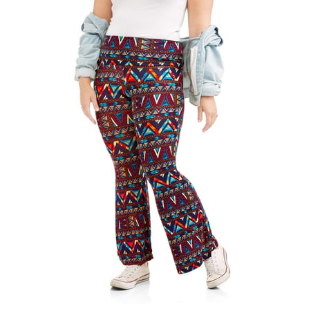 Junior Plus Printed Knit Flare with Foldover Waistband