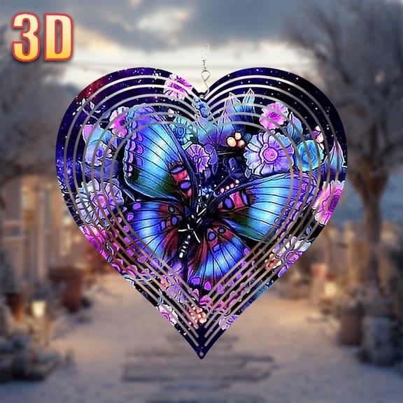 HELLOYOUNG 3D Butterfly Wind Spinner 10 Inch Metal Garden Decor, Color-Changing Solar Powered Outdoor Decor, 360 Rotating Hook for Patio Yard, Unique Gift for Wedding Christmas Party