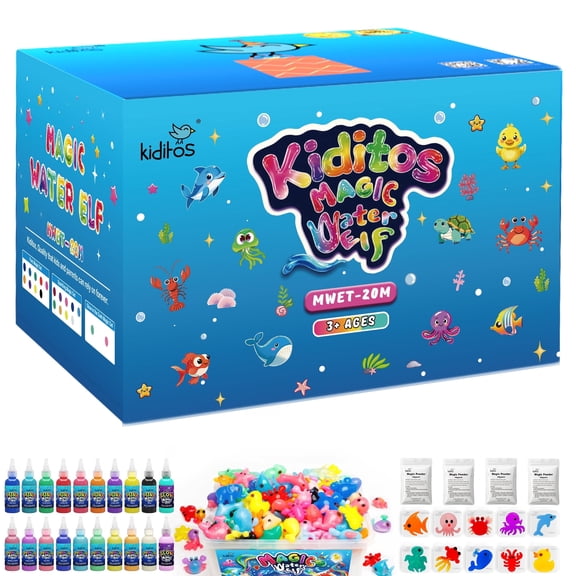 Kiditos Magic Water Elf Toy Kit, Aqua Fairy Water Gel Kit-20 Magic Gels &10 Molds–Make Your Own Water Pets&Squishy Toys–Creativity DIY Craft Kit,Birthday Gifts&Party Favors for Kids Ages 3 