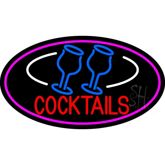 Cocktails With Two Glasses Open LED Neon Sign 20 x 37 - inches, Clear Edge Cut Acrylic Backing, with Dimmer - Bright and Premium built indoor LED Neon Sign for Bar decor.