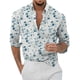 thumbnail image 1 of Camisas Para Hombre Manga Larga Negra Casual Hombres Solapa suelta Estampado geométrico Manga larga Puños Botón Puerto Estilo Floral Camisa Playa Hawaiianss Verano Top (Dark Blue, M), 1 of 3