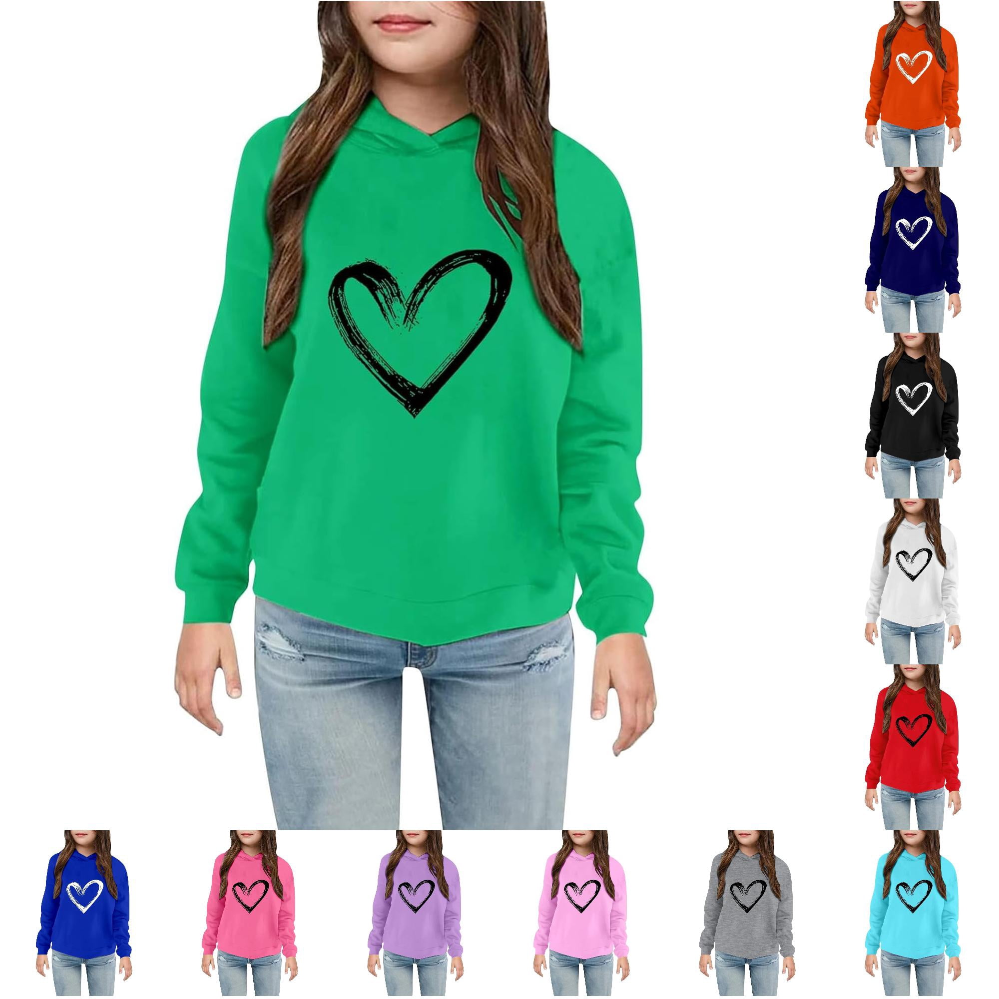 Byoo Minimal Graphic Hoody Sweatshirt for Toddler Girls Long Sleeve Front Printed Hoodies School Daily Pullovers Green