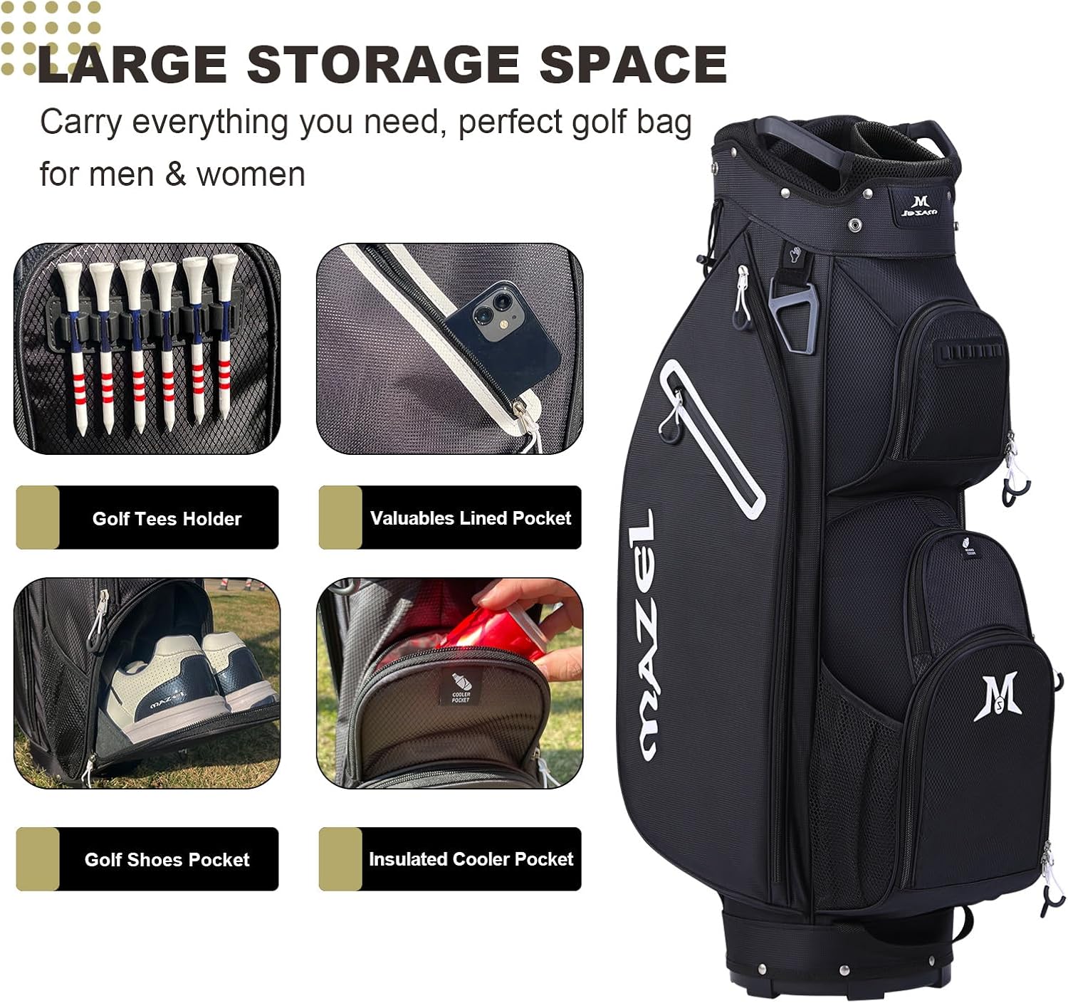 MAZEL Golf Cart Bag with 7-Way Full Length Dividers Top and 9 Pockets,Lightweight Golf Club Bag for Men & Women