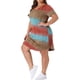 thumbnail image 4 of GRACE & GRANDEUR Vestido de Talla Grande para Mujer, Tie Dye Rayas, Escote en V, Manga Corta, Casual de Verano, Midi, T-shirt, 1X Rojo Marrón, 4 of 6