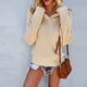 thumbnail image 3 of Suéter con cuello en V para mujer, Jersey de punto térmico holgado y transpirable, jersey de manga larga para invierno, color caqui XL, 3 of 8