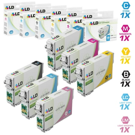 Remanufactured Replacement for Epson T079 Set of 6 High Yield Cartridges Includes: 1 each T079120  T079220  T079320  T079420  T079520  T079620 Save even more with our set of 6 remanufactured high yield cartridges. This set includes 1 T079120 Black  1 T079220 Cyan  1 T079320 Magenta  1 T079420 Yellow  1 T079520 Light Cyan  and 1 T079620 Light Magenta high yield cartridges. Why pay twice as much for brand name OEM Epson T0791 printer cartridge when our remanufactured printer supplies deliver excellent quality results for a fraction of the price? So stock up now and save even more! For use in the following Epson Artisan and Stylus Photo Printers: 1430  1400. We are the exclusive reseller of LD Products brand of high quality printing supplies on Walmart. Page Yield: Black-470 per cartridge & Color-810 per cartridge | Shelf Life: 12-18 months per cartridge The use of remanufactured cartridges and supplies does not void your printers warranty For use in the following Epson printers: Artisan 1430  and Stylus Photo 1409