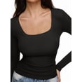 thumbnail image 2 of Women'S Solid Color Long Sleeve U-Neck Ribbed Knitted Casual Top Slim Fit Basic Shirt Black XL, 2 of 6