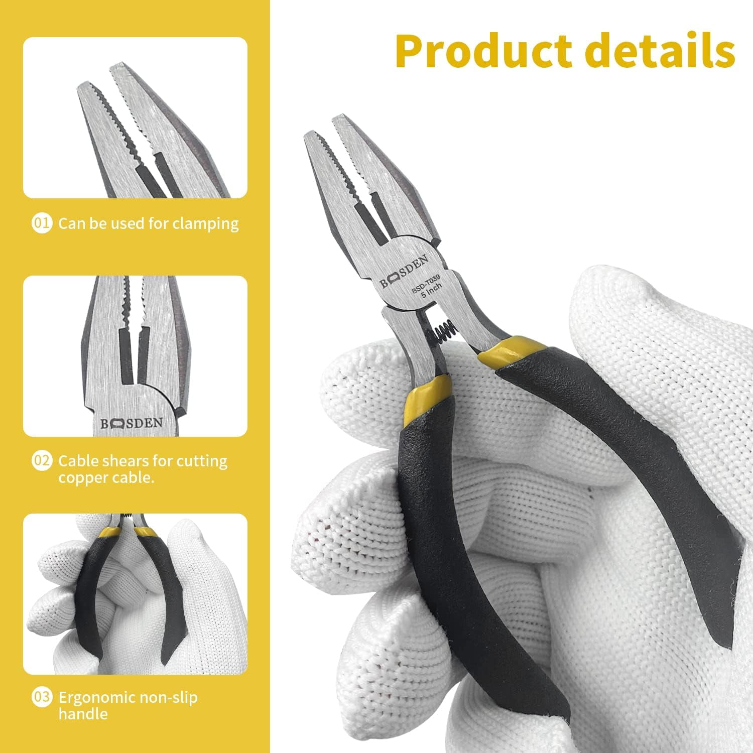 Mini Lineman's Pliers, 5 Pack, 5 Inch High Leverage Cutting Pliers, Side Cutter for Electrician Work or Jewelry Making