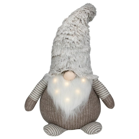 Northlight LED Lighted Knitted Gnome with Faux Fur Hat Christmas Figure - 23.5"