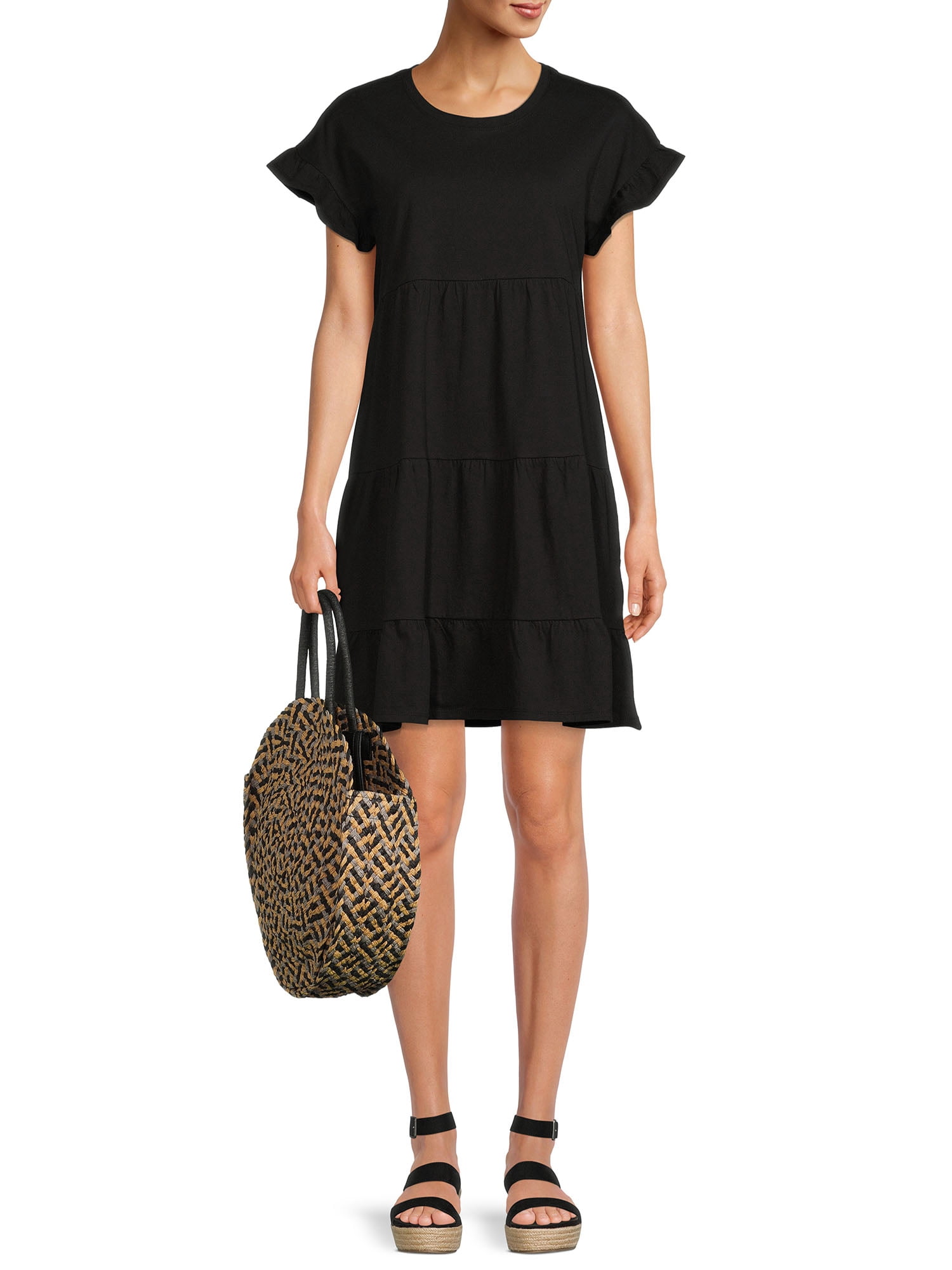 Time and Tru Women's Flutter Sleeve Tiered Dress