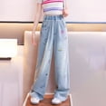 thumbnail image 2 of CONZONE Toddler Girls Baggy Jeans Wide Leg Printed Denim Pants for Girls Elastic Waist Trendy Fall Trousers with Pockets Size 4-5 Years, 2 of 4
