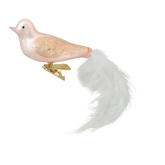 Northlight Glitter Winged Bird with Tail Clip-On Glass Christmas Ornament - 5.5" - Pink and Gold