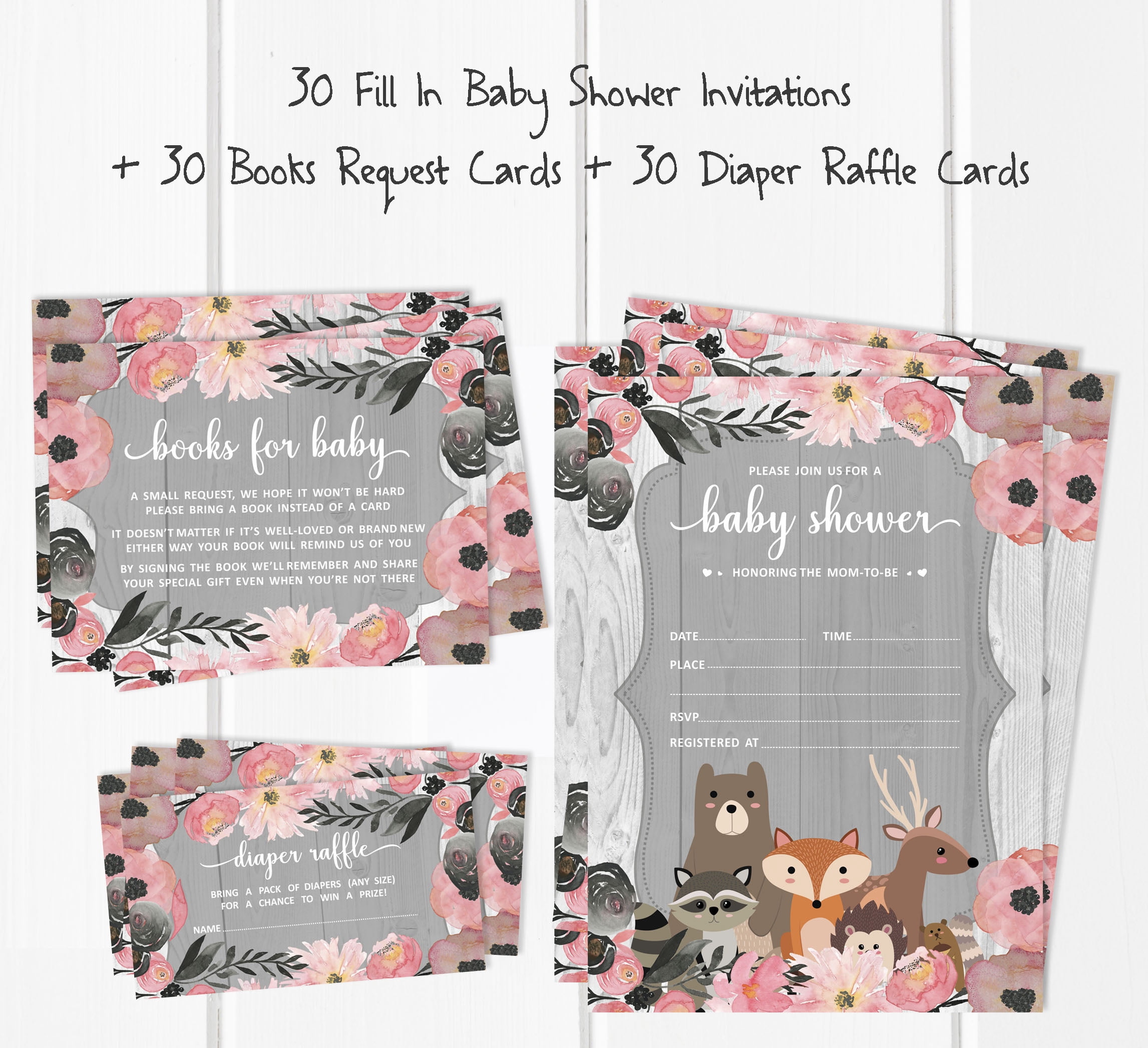 Inkdotpot Set Of 30Jungle Animals Baby Shower Invitations-Diaper Raffle Tickets And Baby Shower Book Request Cards Gender Neutral Invites Its A Boy Its A Girl